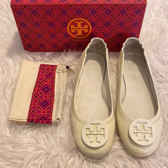 Tori Burch Minnie Travel Ballet with Logo, Ivory, Size 10.5 - Picture 9 of 11